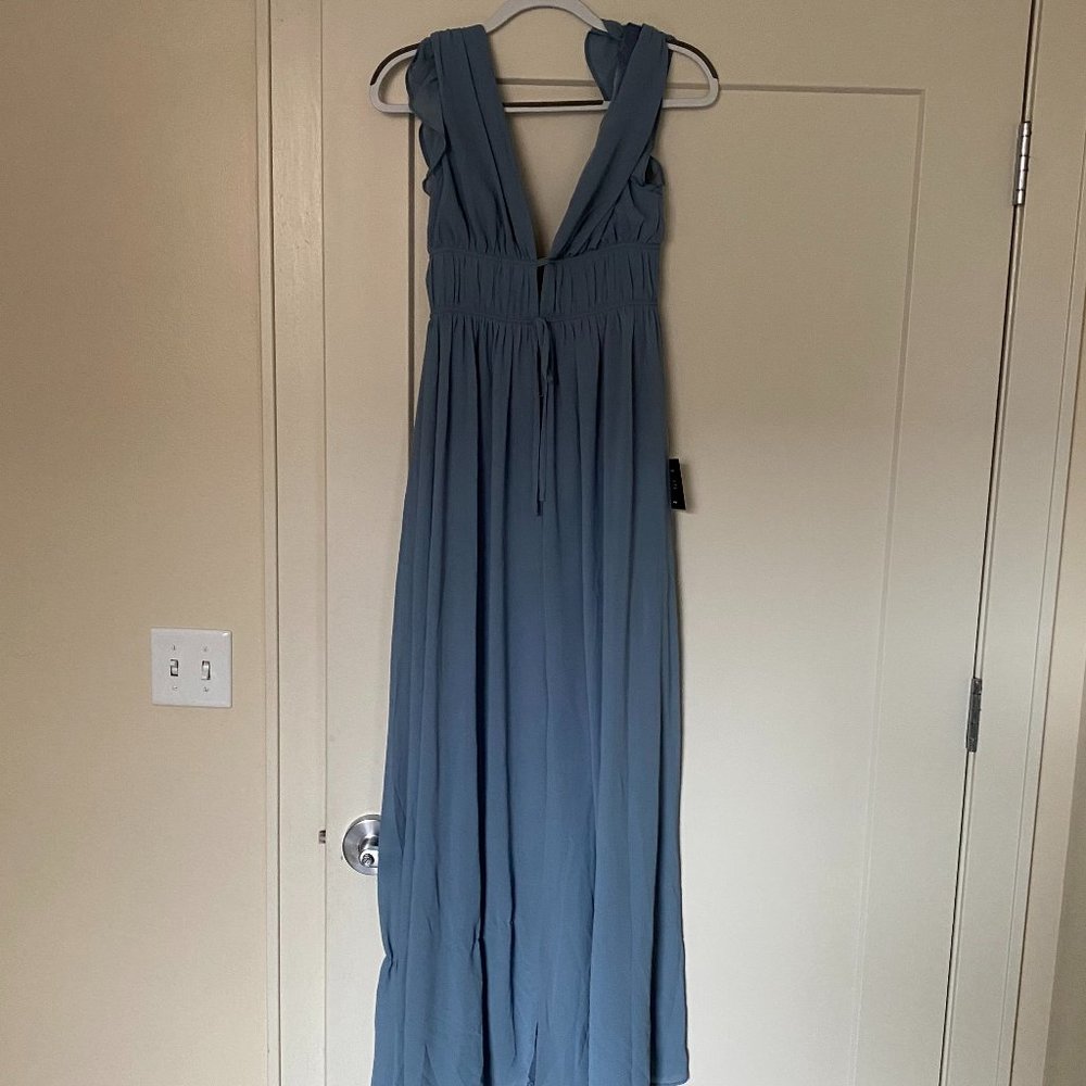 Lulu's "I'm All Yours Slate Blue Ruffled Maxi Dress" NWT
